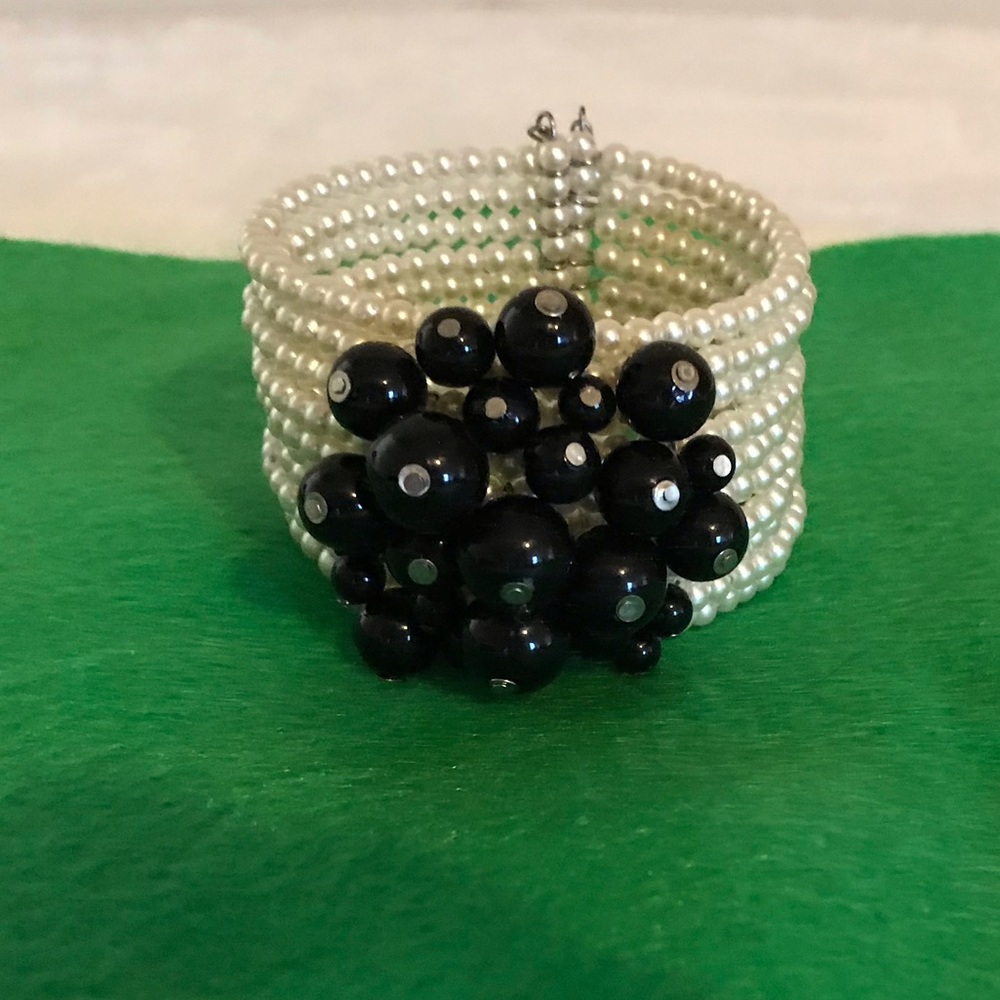 Pearl & Black Cuff Bracelet
